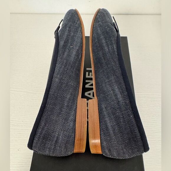 Chanel Denim CC Classic Ballet Flats Dark Blue EU 38 US 8 Vintage Women’s Shoes - Picture 6 of 9